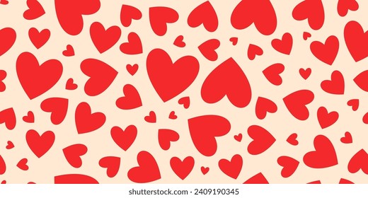 Ilustración de patrones sin fisuras del corazón de amor rojo. Corta impresión romántica de fondo de corazones rosados. Textura de fondo del día de San Valentín, diseño romántico de boda.