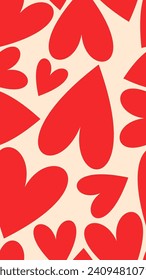 Red love heart seamless pattern illustration. Cute romantic pink hearts background print. Valentine's day holiday backdrop texture, romantic wedding design.