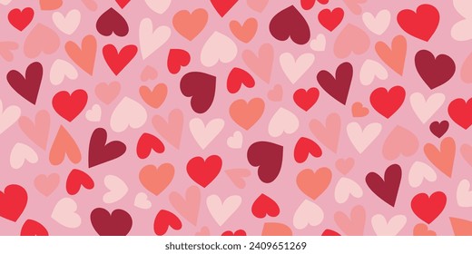 Ilustración de patrones sin fisuras del corazón de amor rojo. Corta impresión romántica de fondo de corazones rosados. Textura de fondo del día de San Valentín, diseño romántico.