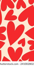 Red love heart seamless pattern illustration. Cute romantic pink hearts background print. Valentine's day holiday backdrop texture, romantic wedding design.