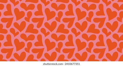 Red love heart seamless pattern illustration. Cute romantic pink hearts background print. Valentine's day holiday backdrop texture, romantic wedding design.	 svg
