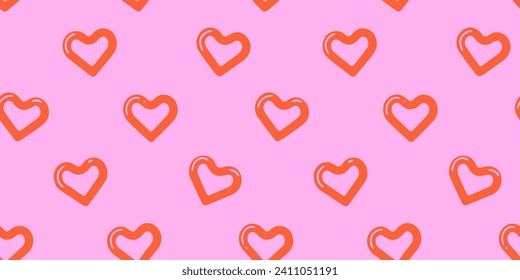 Ilustración de patrones sin fisuras del corazón de amor rojo. Corta impresión romántica de fondo de corazones rosados. Textura de fondo del día de San Valentín, diseño romántico de boda.	