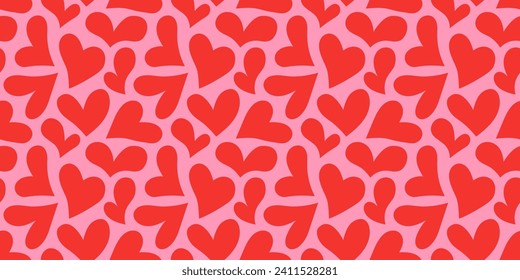Red love heart seamless pattern illustration. Cute romantic pink hearts background print. Valentine's day holiday backdrop texture, romantic wedding design.	