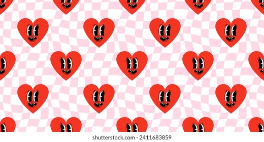 Ilustración de patrones sin fisuras del corazón de amor rojo. Corazón de fondo romántico de corazones rosados. Textura de fondo del día de San Valentín, diseño romántico de boda.	