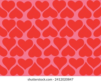 Ilustración de patrones sin fisuras del corazón de amor rojo. Corta impresión romántica de fondo de corazones rosados. Textura de fondo del día de San Valentín, diseño romántico de boda.