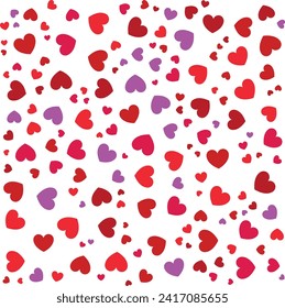 Red love heart seamless pattern illustration. Cute romantic pink hearts background print. Valentine's day holiday backdrop texture, wedding design.
