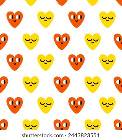 Red love heart seamless pattern illustration. in trendy retro 90s 00s cartoon style. Set Of Cool Retro Stickers Vector Design. Cool Y2K Stickers
