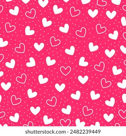 Red love heart seamless pattern illustration. Cute romantic pink hearts background print. Valentine's day holiday backdrop texture, romantic wedding design. Editable vector eps 10 illlustration