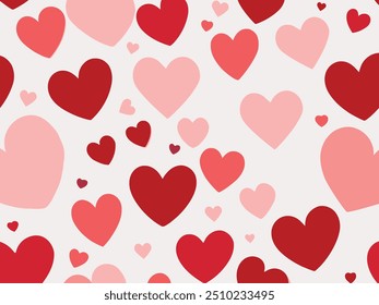 Rote Liebe Herz nahtlose Muster Illustration. Netter romantischer rosafarbener Herz-Hintergrund-Druck. Valentinstag Urlaub Kulisse Textur, romantische Hochzeit Design.
