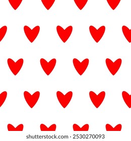 Ilustración de patrón transparente de corazón de amor rojo para el día de San Valentín. Dibujado a mano románticos corazones rojos Envoltura de San Valentín. Concepto del amor, fondo del día de San Valentín, diseño romántico de la boda. Patrón de corazones de amor
