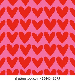 Red love heart seamless pattern illustration. Cute romantic pink hearts background print. Valentine's day holiday backdrop texture, romantic wedding design.	