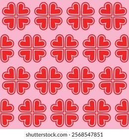 Red love heart seamless pattern illustration vector. Cute romantic pink hearts background design print.