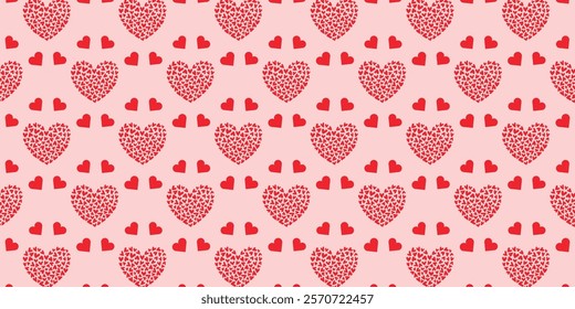 Red love heart seamless pattern illustration. Cute romantic pink hearts background print. Valentine's day holiday backdrop texture, romantic wedding design.