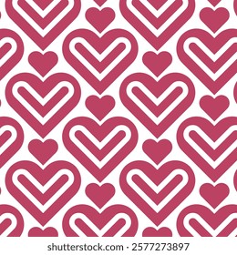 Red love heart seamless pattern illustration.Cute romantic checkered pink hearts background print collection. Valentine's day holiday backdrop texture, checker board romantic design. 