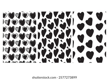 Red love heart seamless pattern illustration.Cute romantic checkered pink hearts background print collection. Valentine's day holiday backdrop texture, checker board romantic design. 