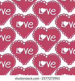 Red love heart seamless pattern illustration.Cute romantic checkered pink hearts background print collection. Valentine's day holiday backdrop texture, checker board romantic design. 