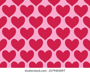 Red love heart seamless pattern illustration. Cute romantic pink hearts background print. Valentine's day holiday backdrop texture, romantic wedding design.