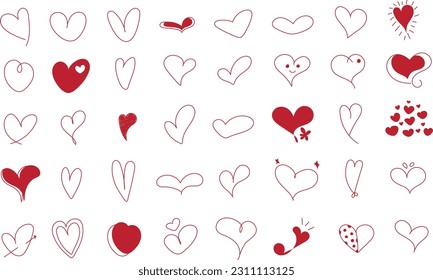 Red Love Heart Shape Graphic Element Symbol Sticker Art Illustration Design