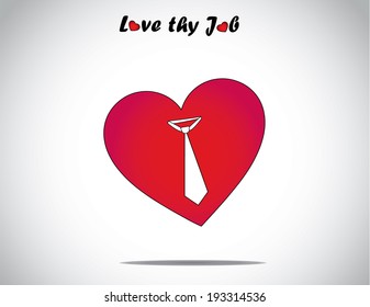 red love or heart shape icon with an tie symbol art. I love my job concept illustration