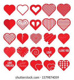 red love heart shapes bundle set