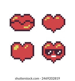 Red Love Heart symbol icon like with sunglasses lips isolated pixel art vector illustration. Game assets 8-bit sprite. Design for stickers, web, mobile app.