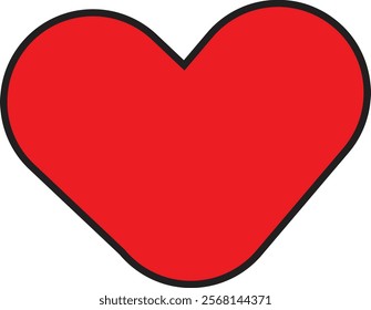 Red love heart symbol icon with black frame. Love illustration with solid heart vector and outline