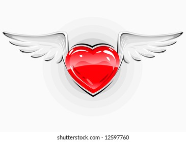 Red love heart with white wings vector illustration