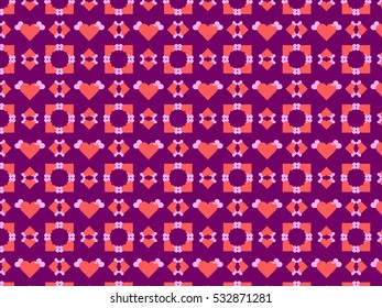 Red love heart with wings pattern on purple background suitable for wrapping paper or fabric