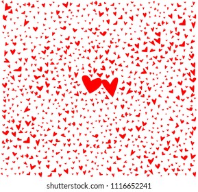 A red love hearts background with a pair of slightly larger hearts in the middle of the card