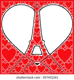 red love hearts pattern with paris eiffel tower silhouette illustration vector print pattern. for fashion and graphic design. t shirt print, valentines and special day gift print offer.