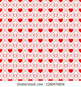 Red love hearts repeated texture. Saint Valentines Day vector background. Romantic seamless pattern for greeting cards, invitation and holiday design, clothes prints, wrapping paper