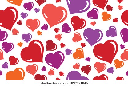 Red love hearts seamless vector background, endless wallpaper passion symbols, Valentine Day dating theme.