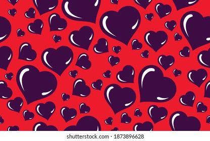 Red love hearts seamless vector background, endless wallpaper passion symbols, Valentine Day dating theme.