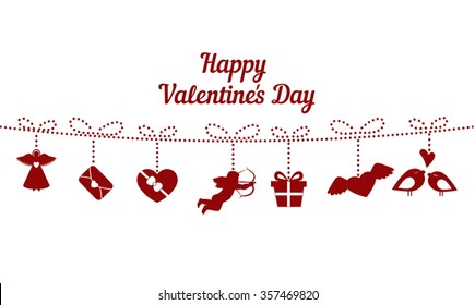 Red love icons on white background. Valentine's day background.