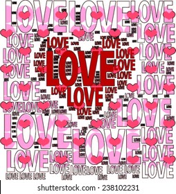 Red Love letter Become heart icons on the center this design. Light pink  ' LOVE ' text around with small dark pink hearts  together, for all celebration, Valentines day, birthday, mothers day vector.