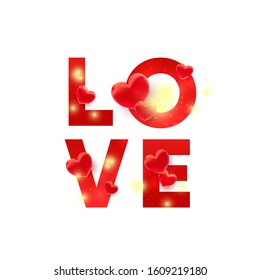 Red love letters with 3D decor isolated on white background