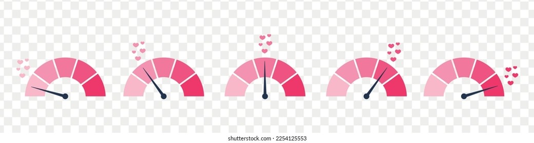 Red love meter for saint valentine's day. Romance scale indicator with level attraction heart. Vector isolated illustration