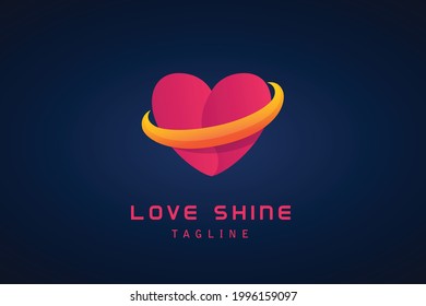 red love with orange ring tick gradient logo template