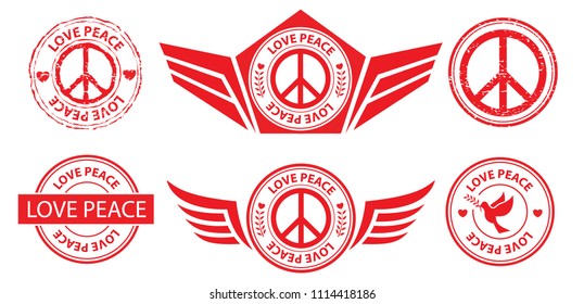 red love peace label banner stamp sign set, vector, illustration symbol