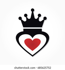 red love shape in a black frame and a crown above it with shadow effect