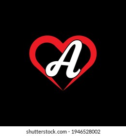 Una con forma de amor rojo. Letra de amor Un diseño vectorial de logotipo para el fondo de la venta del día de San Valentín con icono del corazón. Una carta con vector cardíaco sobre fondo negro. Diseño de logotipo de carta de amor