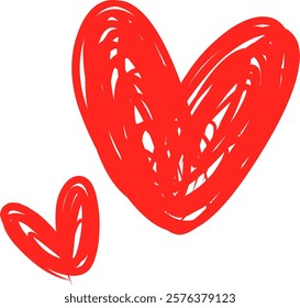 red love shaped scribbles. This image was drawn manually without the help of AI