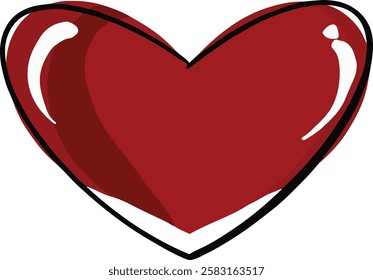 A red love symbol with a black bold outline. Red love icon for card, invitation, celebration of love. A heart symbol for valentine's day. Hand drawn love icon design on isolated white background.