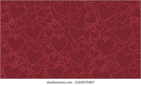 Red love symbol texture. Seamless background with symbols of love, valentine, heart. Red hearts seamless pattern. Valentines day background. Love romantic theme. Raster abstract texture with small out