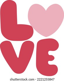 Red LOVE text. Vector illustration.