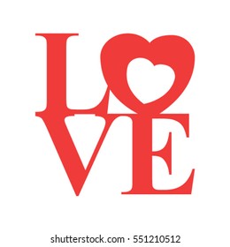 Red LOVE text. Vector image.