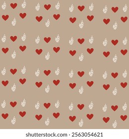 Red Love ,White Leaf shape Abstract Trendy Seamless Pattern for Sweet Valentine