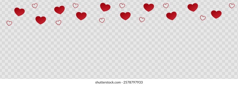 Red lovely background with hearts. Romantic blurred sky. Flying love hearts for Valentine's Day. Vector