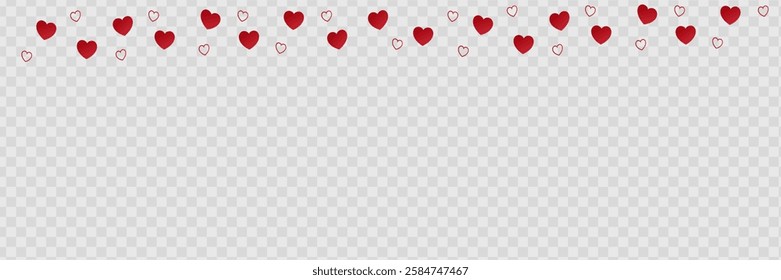 Red lovely background with hearts. Romantic blurred sky. Flying love hearts for Valentine's Day. Vector