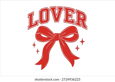 Un diseño de texto rojo 'amante' con un arco y destellos transmite temas de amor y romance.